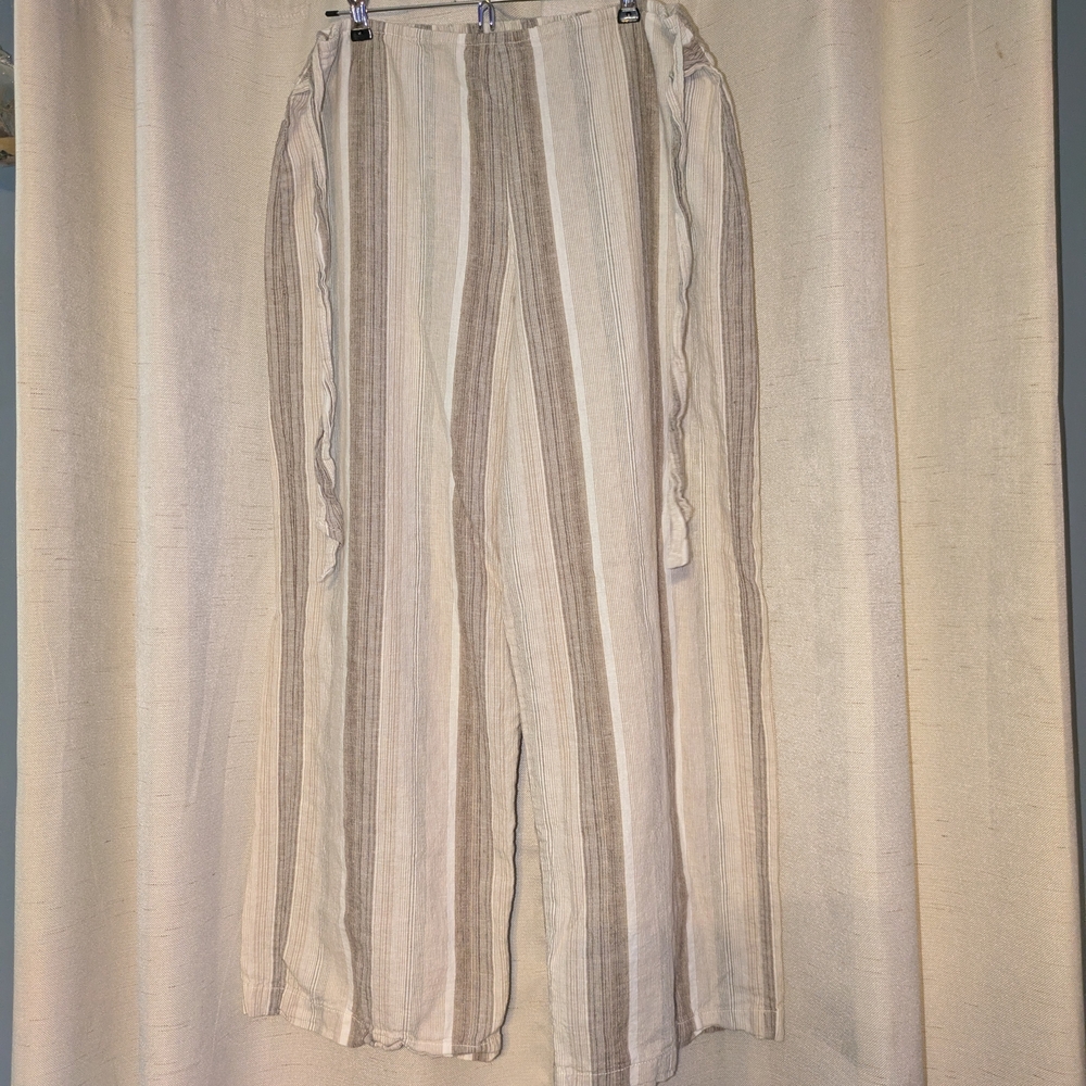 beachlunchlounge Striped Wide Leg Pants - Cream and Brown